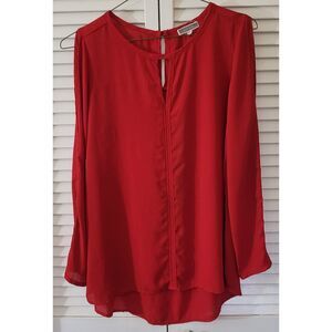 Red Long Sleeve Blouse Shirt by Pleione – Size S